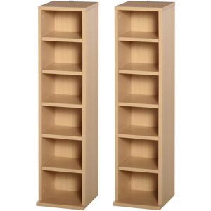 Set of 2 cd Media Display Shelf Unit Tower Rack Adjustable Natural Wood Color - Natural Wood colour - Homcom