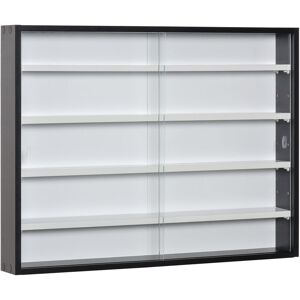 HOMCOM Homocm 5-Tier Wall Mounted Cabinet Display Shelf Unit w/ Adjustable Shelves Glass Doors Black,White - Black and white