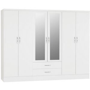 SECONIQUE Nevada 6 Door 2 Drawer Mirrored Wardrobe - L52 x W230 x H182.5 cm - White Gloss