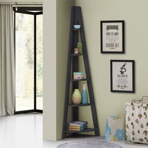 Timber Art Design - Riva Scandinavian Retro Corner Ladder Bookcase Shelving Shelf Unit Black 5 Tier - Black