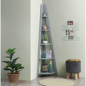 Timber Art Design - Riva Scandinavian Retro Corner Ladder Bookcase Shelving Shelf Unit Grey 5 Tier - Grey