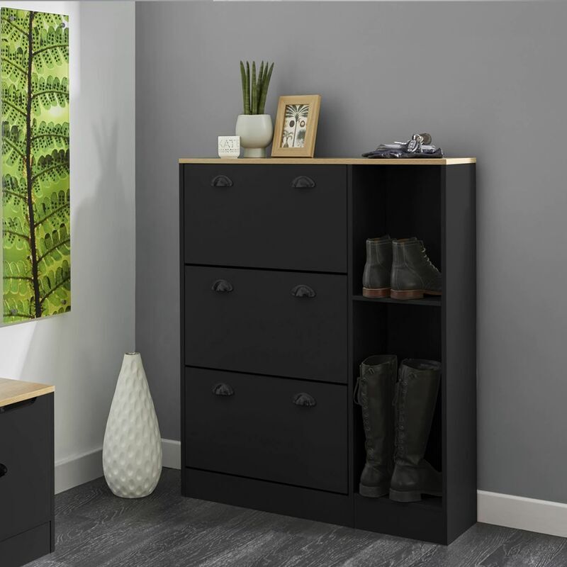 VALE DESIGNS Black Shoe Cabinet Unit Drawers Freestanding Furniture Modern 1080x900mm