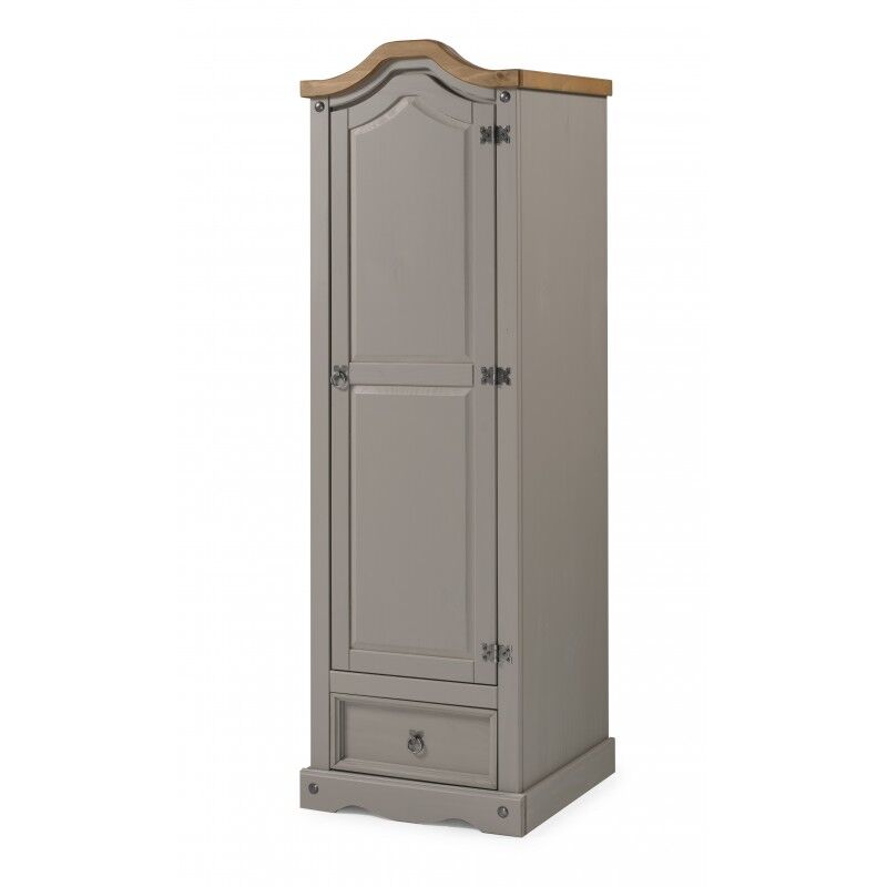 Mercers Furniture - Corona Grey Wax 1 Door 1 Drawer Wardrobe