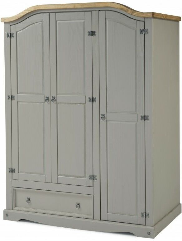 MERCERS FURNITURE Corona Grey Wax 3 Door 1 Drawer Wardrobe