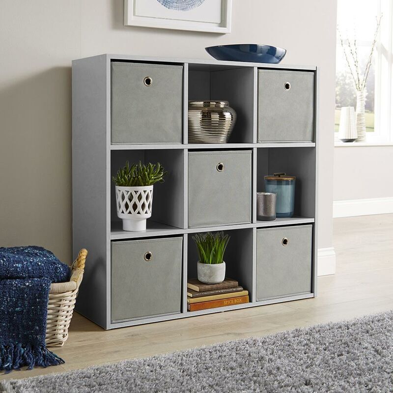 Cube - Grey Storage 9 Shelf Bookcase Wooden Display Unit Organiser Furniture - Grey