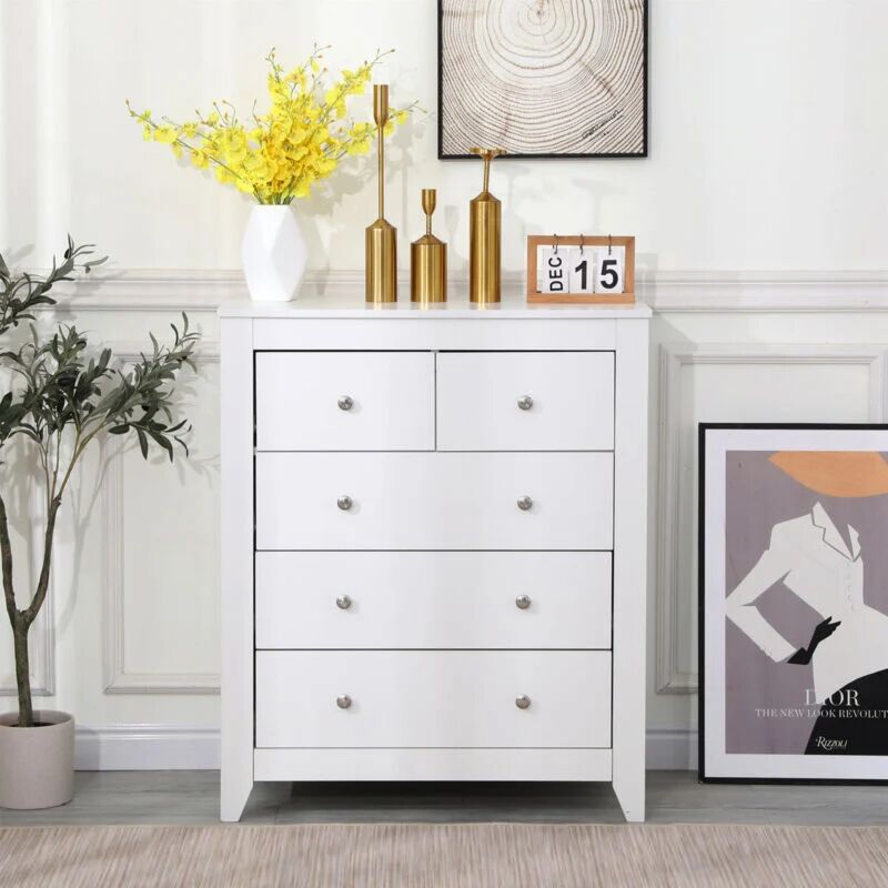 Furniture Hmd - White Chest of Drawers with 2+3 Drawers Storage Unit Cabinet Cupboard Sideboard Bedroom Furniture,79x40x95cm(WxDxH) - White