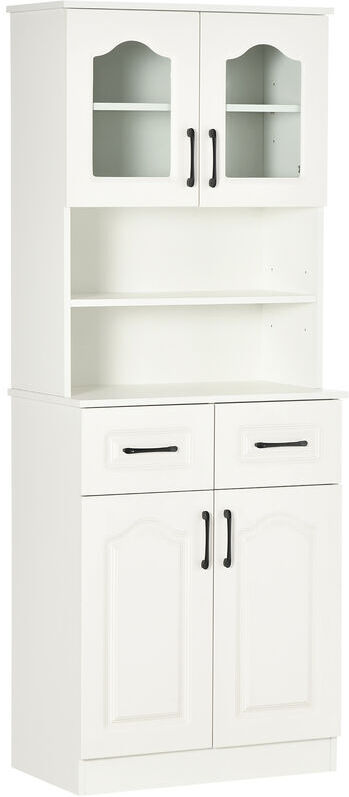 HOMCOM Kitchen Cupboard Storage Cabinet Adjustable Shelves, Countertop,White - White