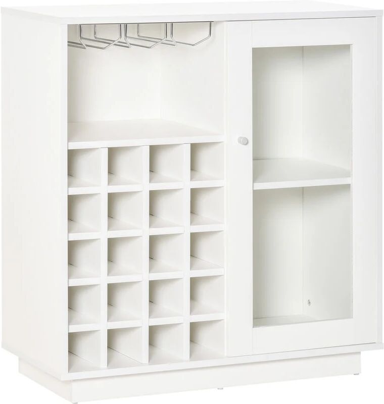 HOMCOM Sideboard Wine Cabinet Cupboard Glass Door, Glass Holder & Wine Rack - White