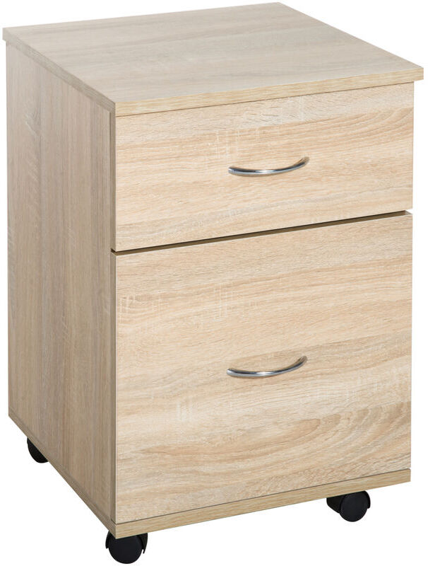 Homcom - Pedestal Office Mobile File Cabinet 2 Drawer Wooden Storage Office Oak - Oak