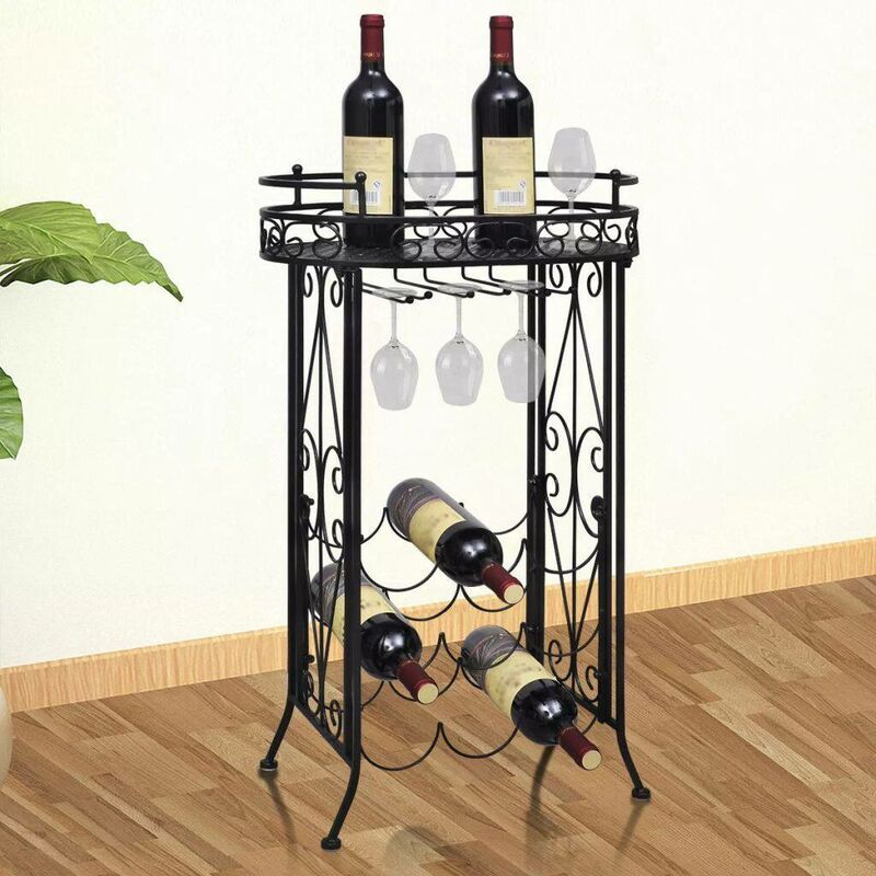 Wine Rack with Glass Holder for 9 Bottles Metal VD08447 - Hommoo