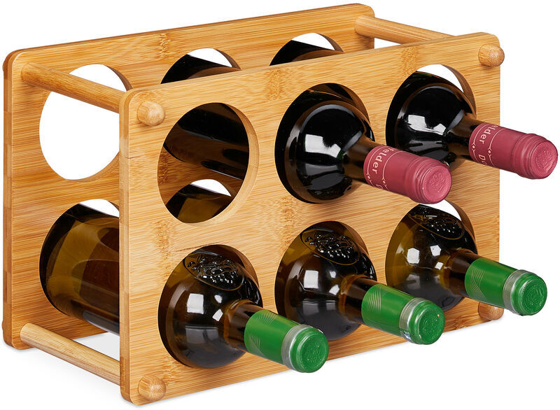 Relaxdays - Bamboo Wine Rack, 6 Bottles Capacity, Arch-Shape, Table Stand, h x w x d 21 x 32 x 18.5 cm, Natural