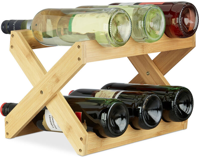 Relaxdays - Bamboo Wine Rack, x Shape, 6 Bottles,Country House Style, Small, Folding Bottle Holder, hwd 22 x 36 x 20 cm, Natural