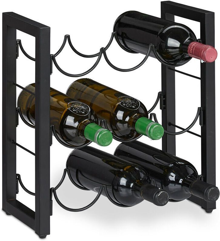 Metal Wine Rack, 9 Bottles, HxWxD: 37 x 35 x 17 cm, Free Standing Holder, Drinks Shelves, Kitchen & Bar, Black - Relaxdays