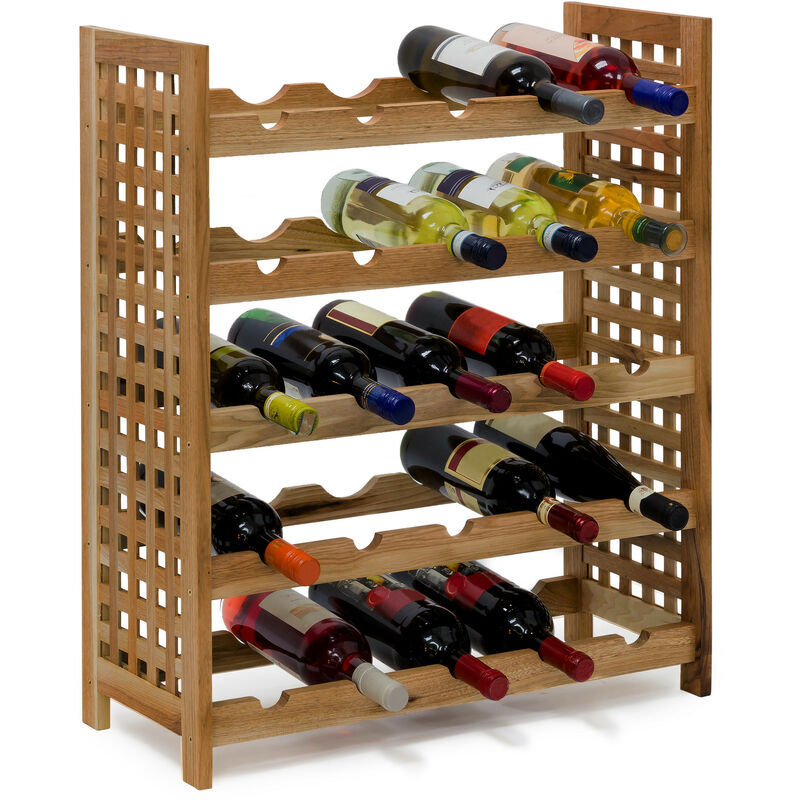 Walnut Wine Rack For 25 Wine Bottles: 73 x 63 x 25 cm Wooden Bottle Shelf Oiled Walnut Material 5 Shelves 5 Bottles Per Shelf, Natural - Relaxdays