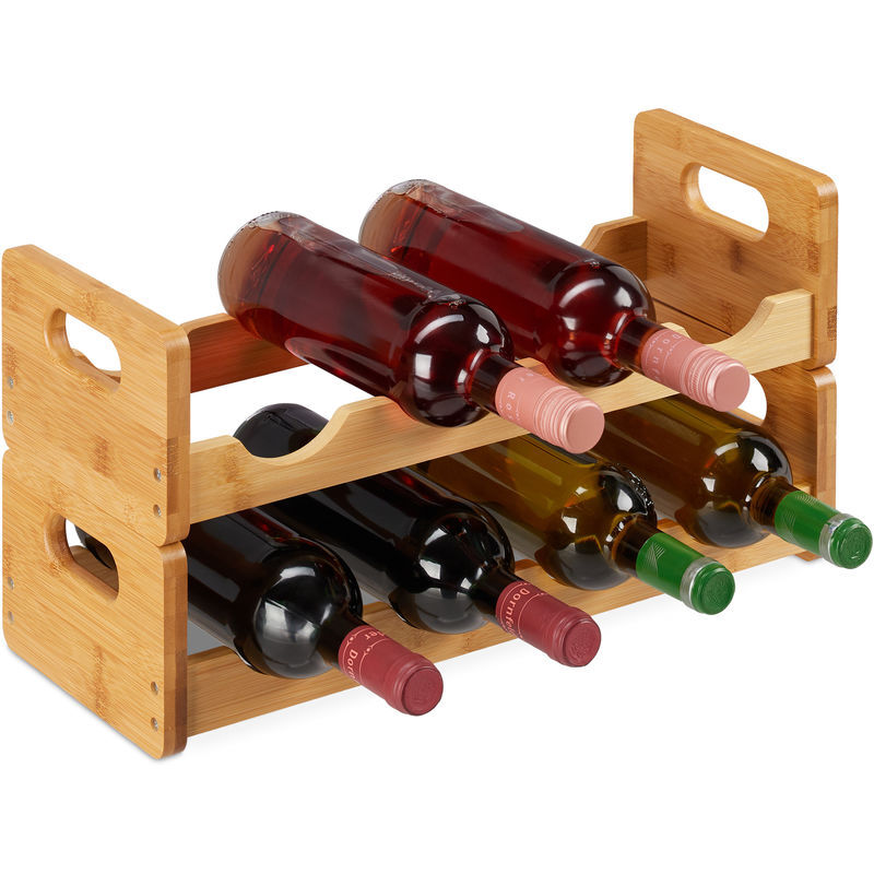 Relaxdays Wine Rack, Compact Wine Storage For 8 Bottles, Bamboo Bottle Shelf, HWD 24 x 47 x 18 cm, Natural Wood