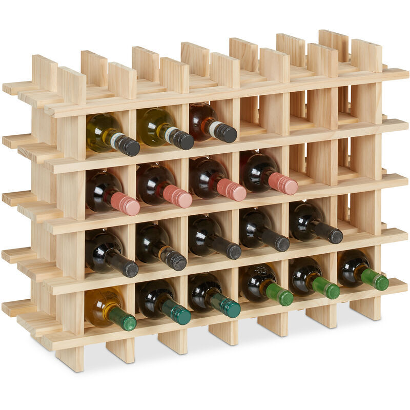 Relaxdays - Wine Rack, for 24 Bottles, Stackable Shelf for Beverages, Bar, hwd: 73 x 82 x 25 cm, Expandable, Wood, Natural