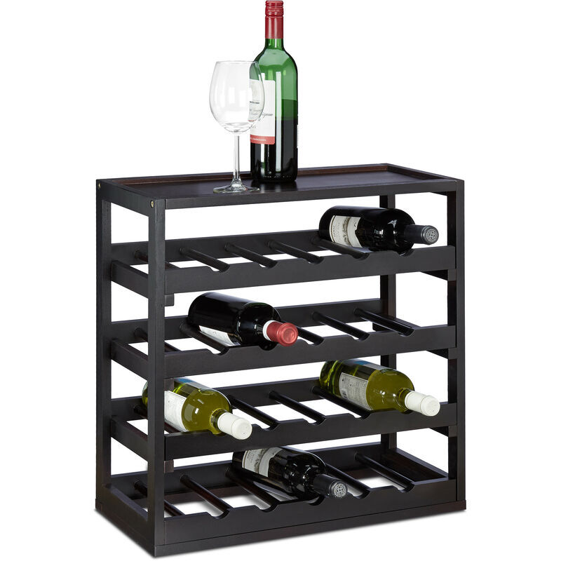 RELAXDAYS Wine Rack made of Wood, Size: 52 x 52 x 25 cm Robust Bottle Holder for Wine Bottles Freestanding Shelf in Elegant Black Bottle Stand with 4 Shelves