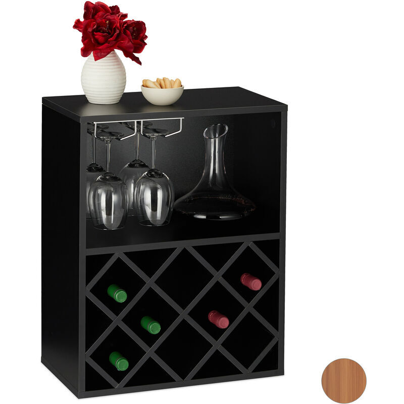 Relaxdays Wine Rack, Storage Space for 8 Bottles, Large Glass Holder, Shelf, HWD 63 x 50 x 28 cm, Black