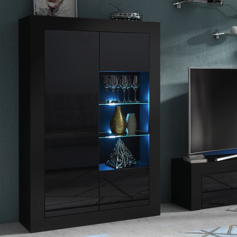 Olivia Furniture - Sideboard 140cm Black Display Cabinet Modern Stand Gloss Doors Free