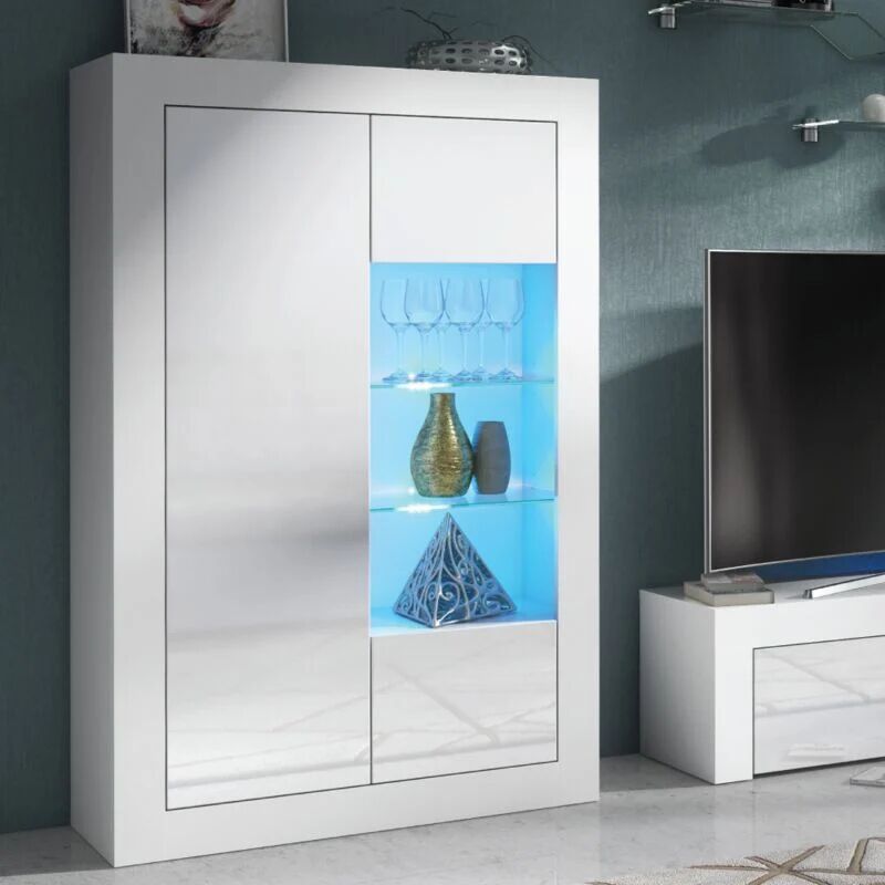 OLIVIA FURNITURE Sideboard 140cm White Display Cabinet Modern Stand Gloss Doors Free