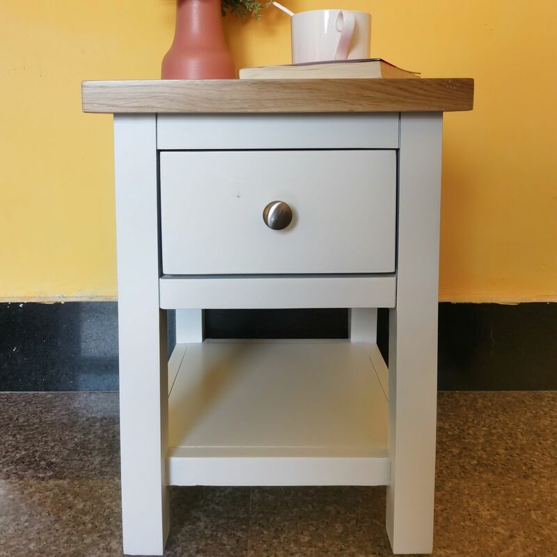 FURNITURE ONE Small Painted Oak Compact Side Table with Drawer and Shelf - White - White