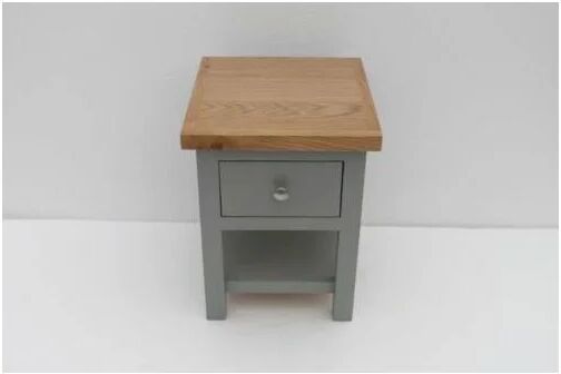 Furniture One - Small Painted Oak Compact Side Table with Drawer and Shelf - Light Grey - Light Grey