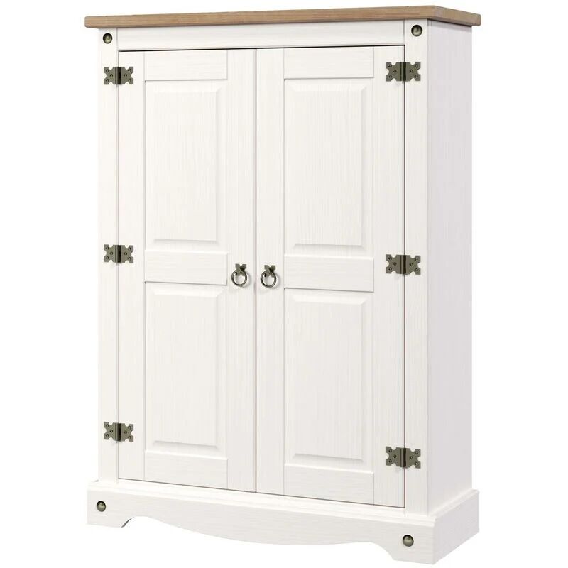 CORONA WHITE Storage Cupboard 2 Door Pine Living Room Home Furniture White Painted Finish - White