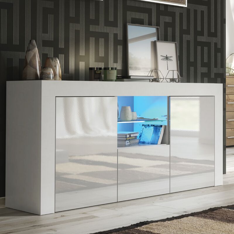 CREATIVE FURNITURE Tv Unit 145cm Sideboard Cabinet Cupboard tv Stand Living Room High Gloss Doors - White - White