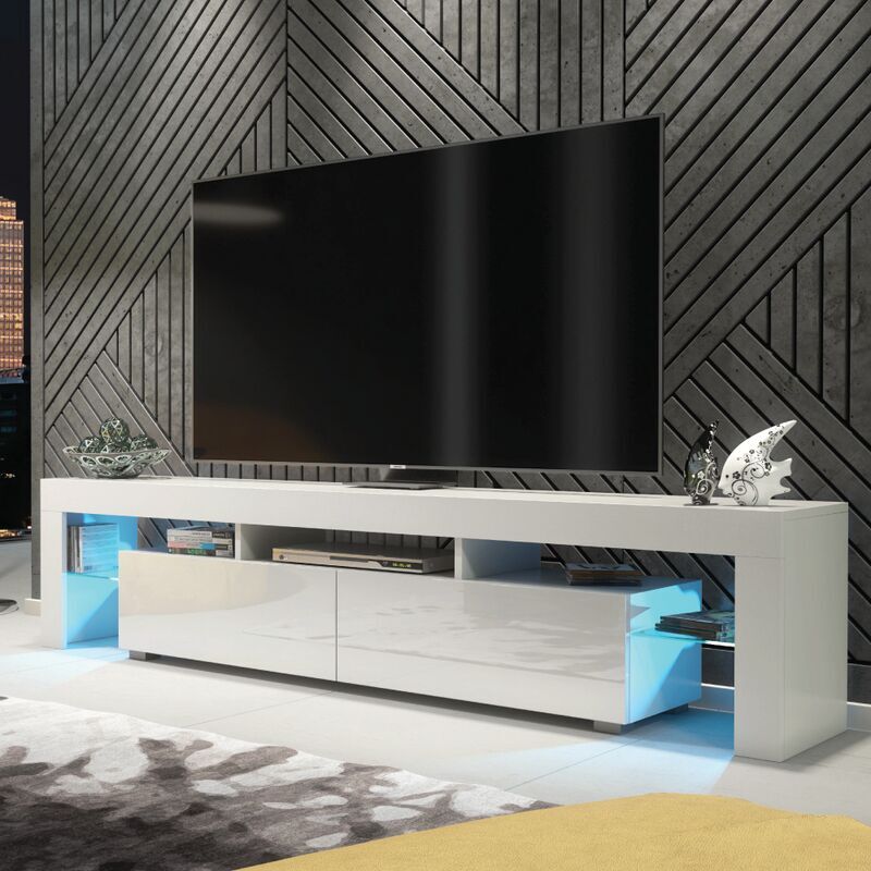 CREATIVE FURNITURE Tv Unit 200cm Sideboard Cabinet Cupboard tv Stand Living Room High Gloss Doors - White - White