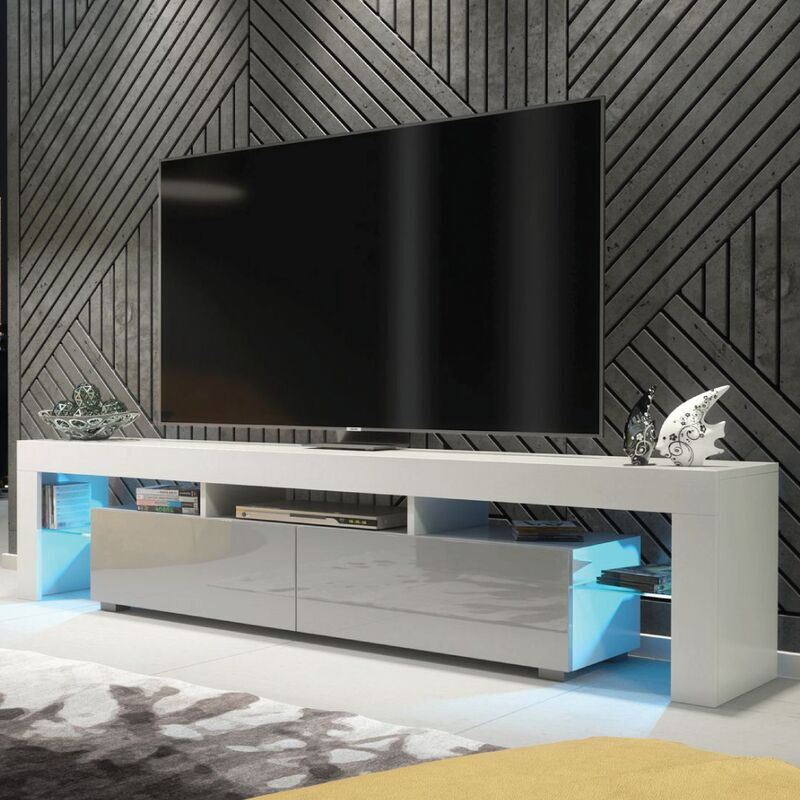 Creative Furniture - tv Unit 200cm Sideboard Cabinet Cupboard tv Stand Living Room High Gloss Doors - White & Grey - White & Grey