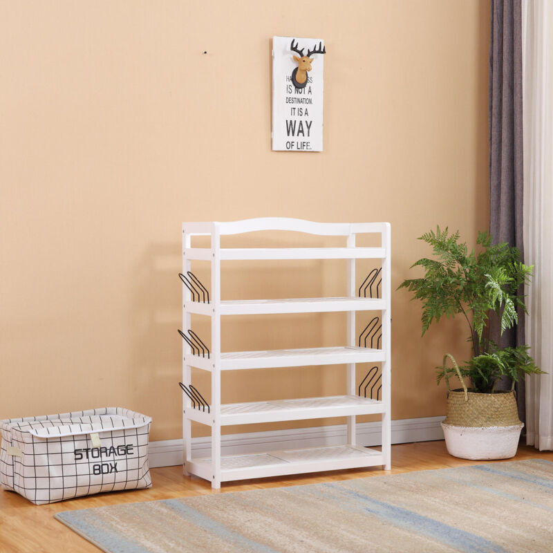 Furniture Hmd - White Solid Pine Shoes Storage Cabinet,Footwear Rack,5 Tiers Shelf,63x26x83cm(WxDxH) - White