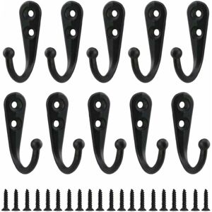 OSUPER 10 Pcs Retro Coat Hooks Black Metal Wall Hooks Single Screw Coat Hooks Vintage Wall Mounted Robe Home Shelves Drawers Lockers Bathroom with 20 Screws