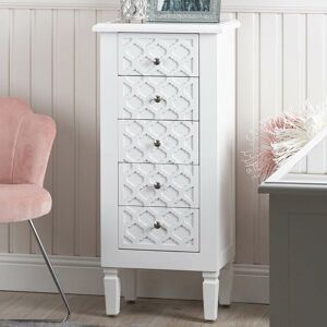 Vanity Living - 107cm Chest of Drawers for Bedroom Furniture, 5 Drawer Tallboy Wooden Storage Cabinet - White