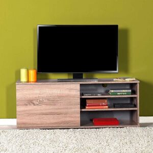 FWSTYLE 120cm Wide tv Unit with Open Shelves and Cupboard in Latte Oak - Brown