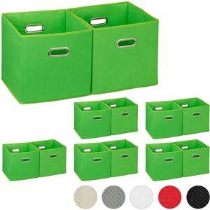 Set of 12 Relaxdays Storage Boxes, No Lids, With Handles, Folding, Square Shelf Bins, 30 x 30 x 30 cm, Green