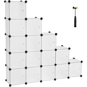 SONGMICS 16 Cube diy Storage Organiser Unit, Plastic Closet Cabinet, Wardrobe, With Doors, for Clothes Shoes Toys Books, Easy to Assemble, White LPC44BS