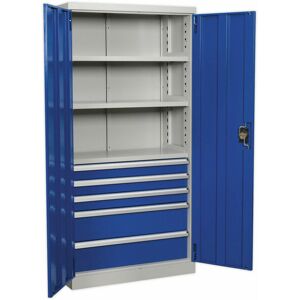 LOOPS 1800mm Double Door Industrial Cabinet - 5 Drawers & 3 Shelves - 3 Point Lock