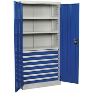 LOOPS 1800mm Double Door Industrial Cabinet - 7 Drawers & 3 Shelves - 3 Point Lock