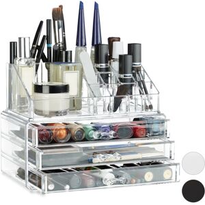 Small Makeup Organiser, Cosmetics Storage with Drawers, Stackable Shelf, hwd: 19 x 23.5 x 14 cm, Transparent - Relaxdays