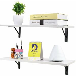 FAMIHOLLD 2 Display Ledge Shelf Floating Shelves Wall Mounted with Bracket for Pictures and Frames Modern Home Decorative White