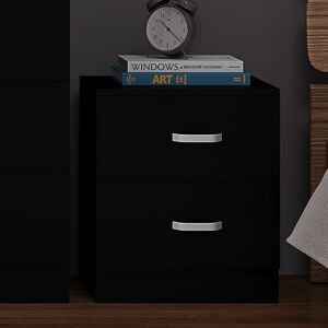 Fwstyle - 2 Drawer Bedside Cabinet Matt Black Bedroom Furniture Metal T-Bar Handles - Black