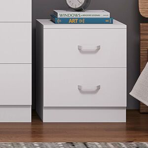 FWSTYLE 2 Drawer Bedside Cabinet Matt White Bedroom Furniture Metal T-Bar Handles - White