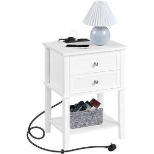 2-Drawer Bedside Table with 2 Charging Outlets, 2 usb Ports, Storage Side Table, White - Yaheetech