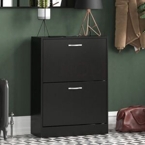 HOME DISCOUNT 2 Drawer Shoe Cabinet Hallway Storage Cupboard Stand, Black