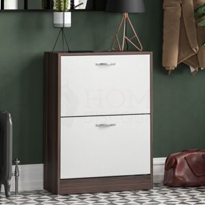 Home Discount - 2 Drawer Shoe Cabinet Hallway Storage Cupboard Stand, Walnut & White