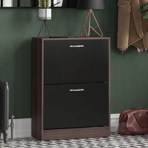 Home Discount - 2 Drawer Shoe Cabinet Hallway Storage Cupboard Stand, Walnut & Black