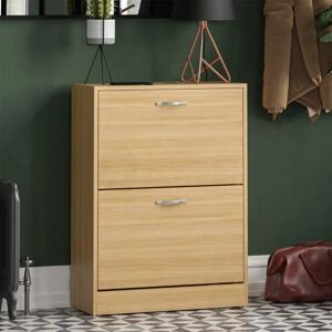 HOME DISCOUNT 2 Drawer Shoe Cabinet Hallway Storage Cupboard Stand, Pine