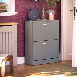 HOME DISCOUNT 2 Drawer Shoe Cabinet Hallway Storage Cupboard Stand, Grey