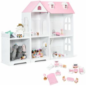 GYMAX 2-Tier Dollhouse Bookcase with Sufficient Storage Space