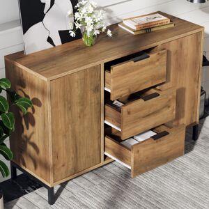 QHJ Sideboard Cabinet for Living Room Chest of Drawers with with 2 doors and 3 drawers, Adjustable shelf 40D x 120W x 76H cm